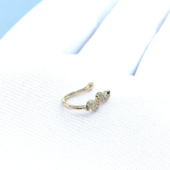 CZ Snake 24 KT Gold Plated Nose Cuff Fake Nose Rings No Piercing Jewelry - Picture 3 of 5